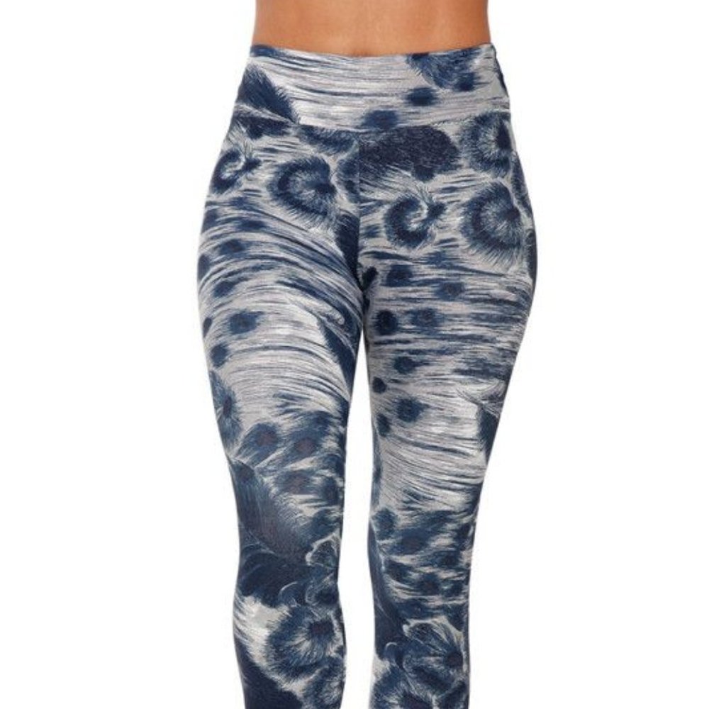 Liquido Patterned Legging Silver Feathers